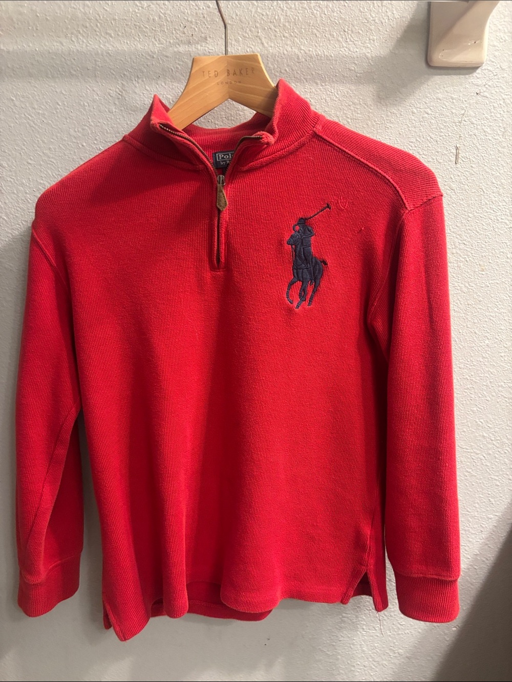 Polo by Ralph Lauren Red Half-Zip Sweater with Navy Pony
